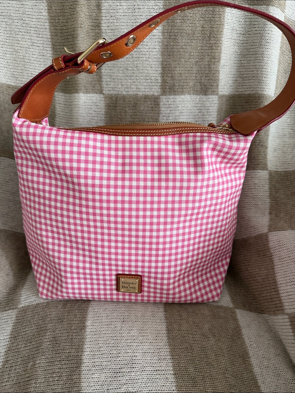 Dooney & Bourke Pink Gingham Leather-Trim Shoulder Bag
